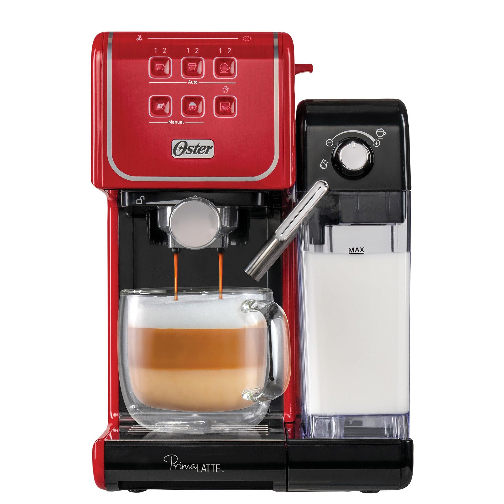 Cafetera Oster Roja con Panel Táctil y Funciones Automáticas para Espresso, Cappuccino y Latte