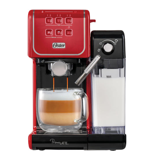 Cafetera Oster Roja con Panel Táctil y Funciones Automáticas para Espresso, Cappuccino y Latte