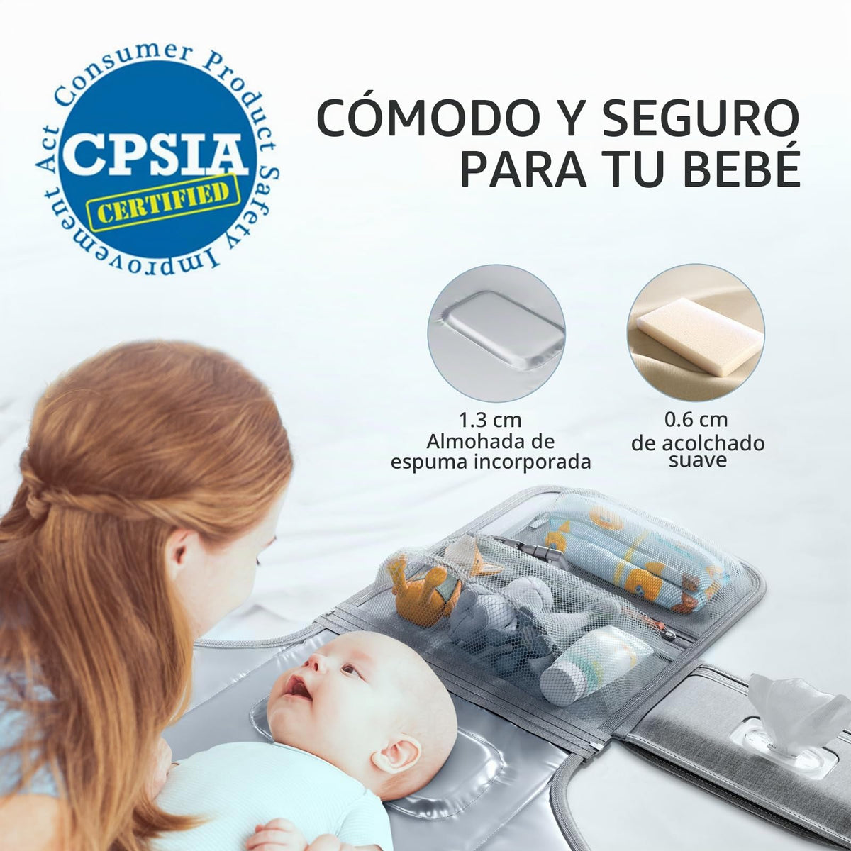 Cambiador portátil de pañales con correa para el hombro, cambiador de viaje desmontable con bolsillo para toallitas para bebé, regalos para baby shower, niñas recién nacidas y niños (Austere Grey)