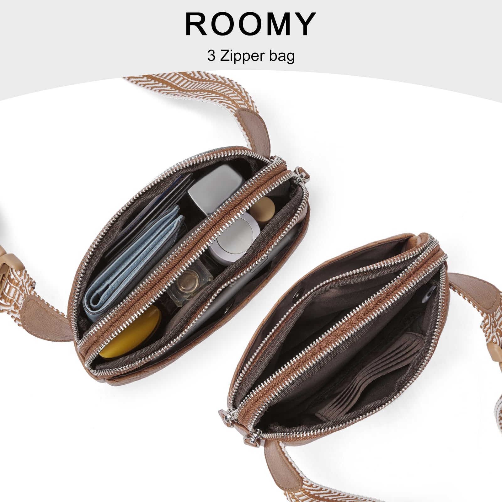 CLUCI - Riñonera para mujer, mini bolso cruzado en todas partes, correa ajustable, piel vegana, riñonera para mujer, A-2 café, Una talla