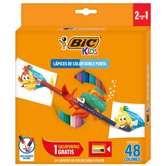 BIC Lápices de Colores Evolution Bicolor Colores Intensos Punta Resistente Madera Surtido de Colores 24 Piezas