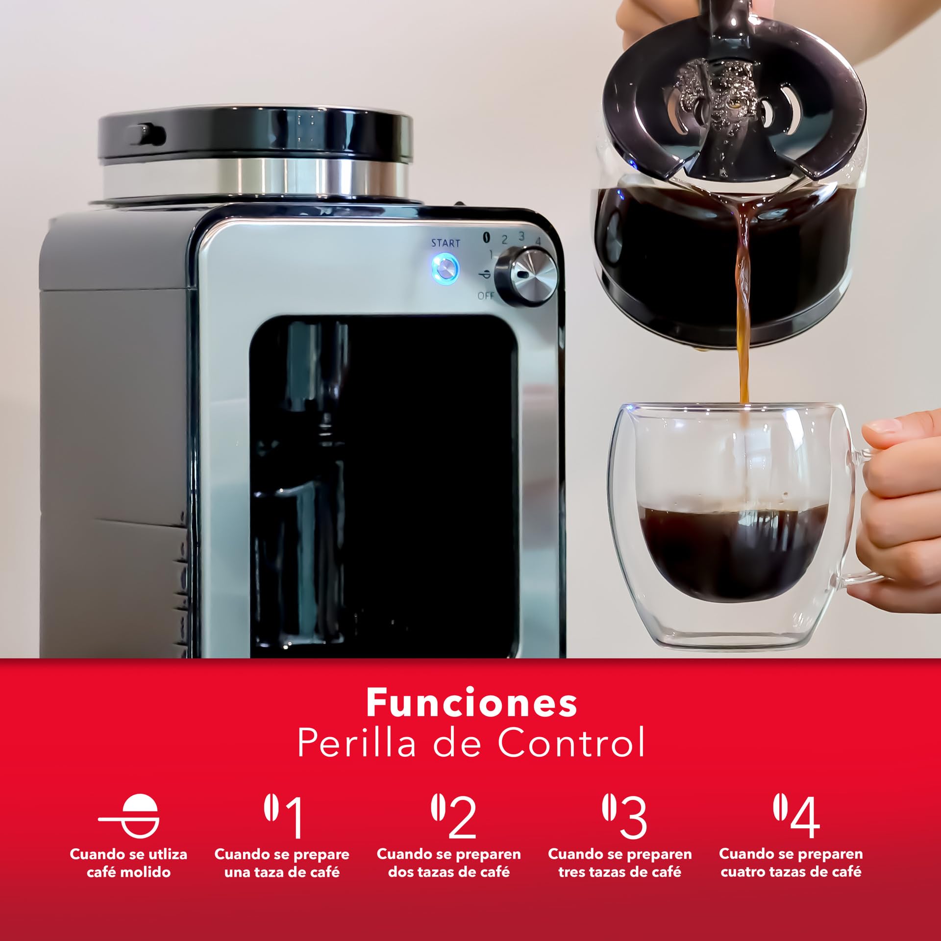 Cafetera RCA Inoxidable con Molino Integrado y Sistema Antigoteo Automática para 4 Tazas