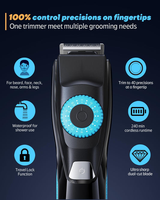 Cortadora de Barba Voukad Negra con 3 Accesorios y 40 Ajustes de Precisión para Hombre