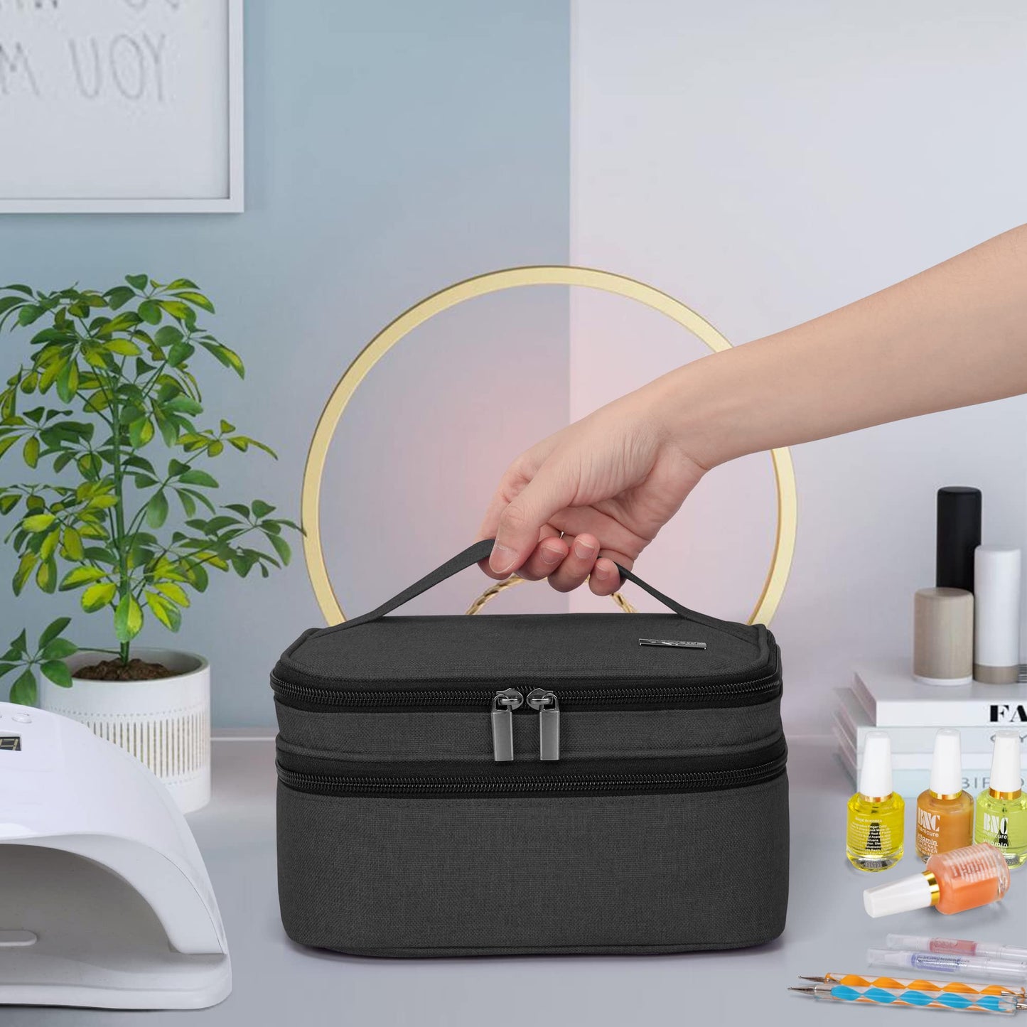 Luxja Nail Polish Carrying Case - Holds 30 Bottles (15ml - 0.5 fl.oz), Double-layer Organizer for Nail Polish and Manicure Set, Black