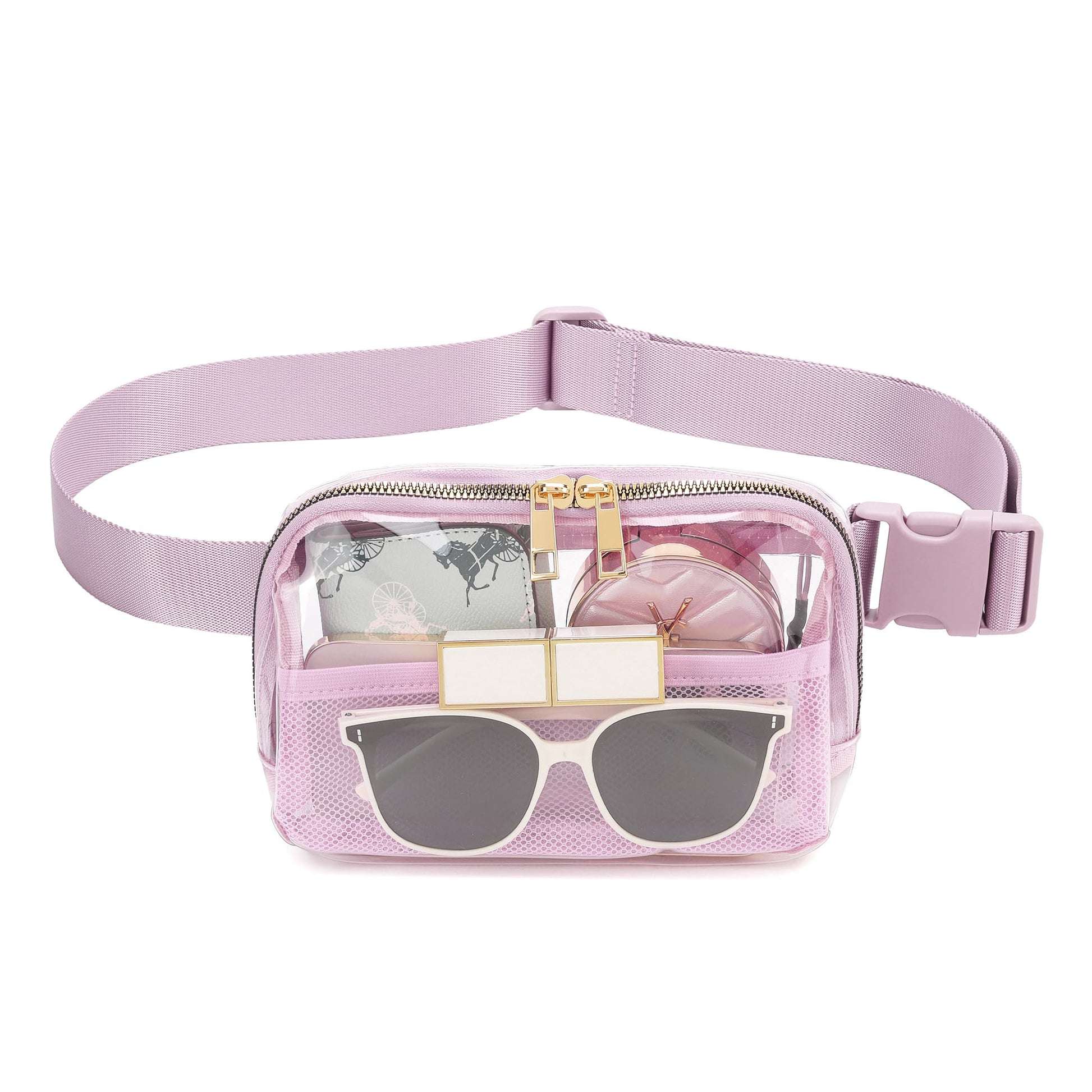 Riñonera Transparente con Correa Ajustable Púrpura Claro Aprobada para Conciertos y Deportes para Mujer y Hombre
