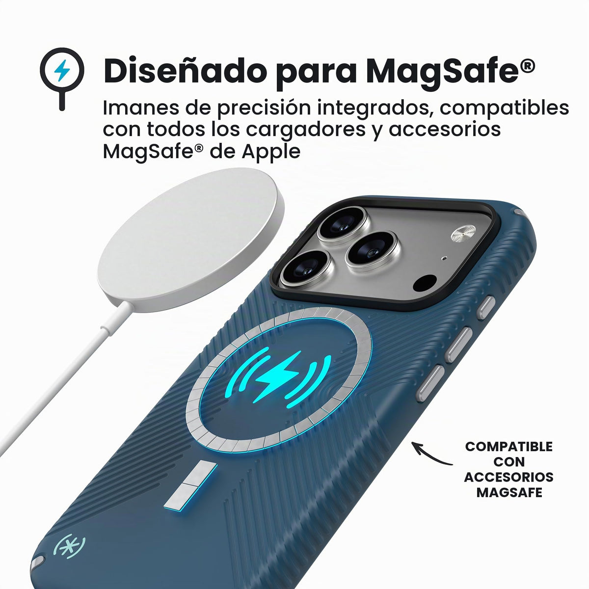 Funda para iPhone 17 Pro Speck mar profundo plata metálica azul hechizo compatible con MagSafe
