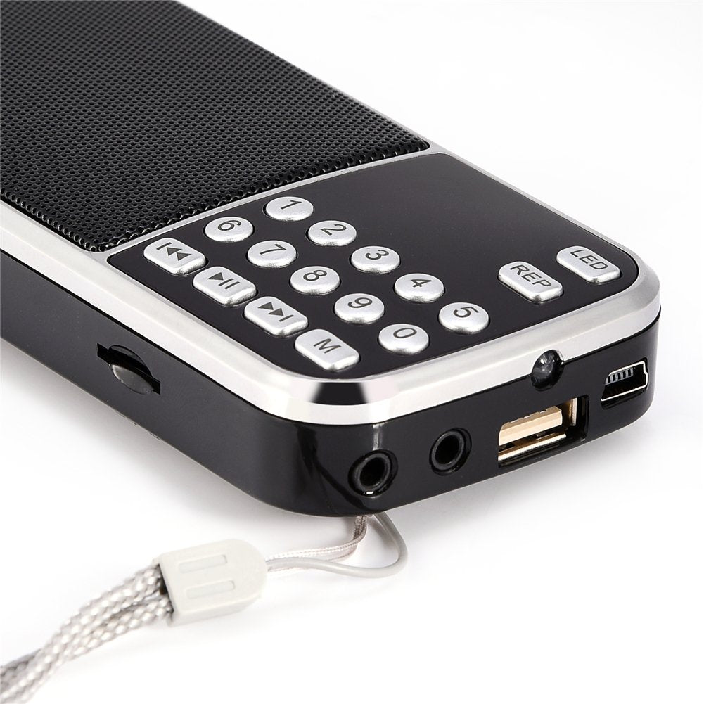 Ciglow Radio FM, Mini Portátil de Audio Digital Reproductor de Música Altavoz con Linterna LED Soporte TF Tarjeta USB AUX