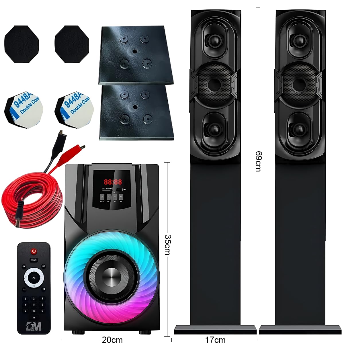 D&M 2L6 Sonido Teatro en casa,con Subwoofer - Sistema de Sonido Envolvente 3 en 1 Separado,para TV Juegos de PC HD-ARC/BT 5.4/óptica/AUX/USB Conexión 5 Modos EQ Graves Profundos
