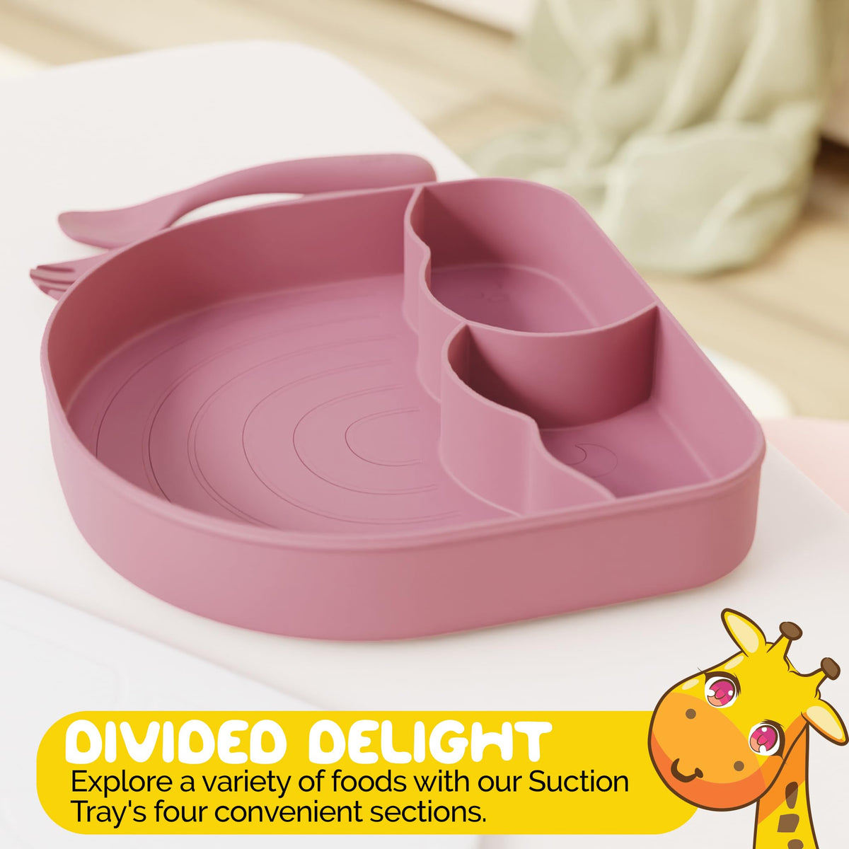 Muqee Peeko - Suministros de destete LED para bebé para bebés en color rosa para niñas con bebé, artículos imprescindibles como platos de bebé con succión y utensilios para niños pequeños, (juego de 3