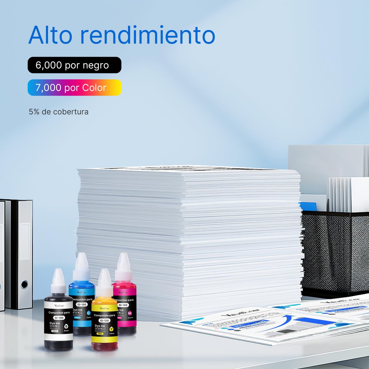 Botella de Tinta Valuetoner Compatible para Canon Negro Magenta Cian Amarillo Kit 4 Botellas