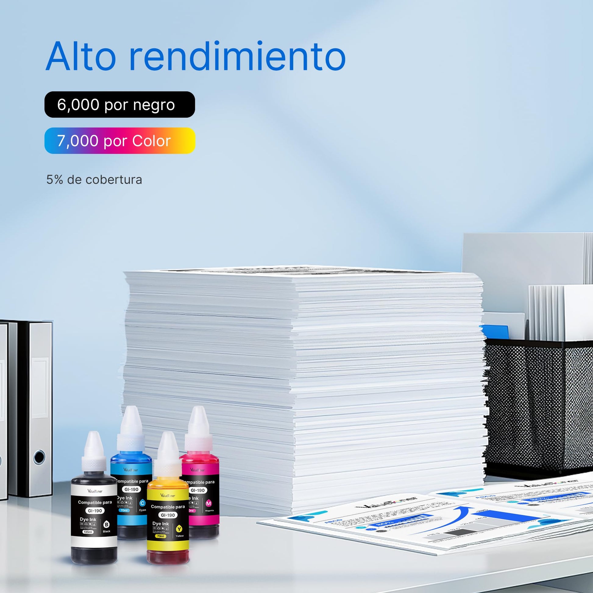 Botella de Tinta Valuetoner Compatible para Canon Negro Magenta Cian Amarillo Kit 4 Botellas