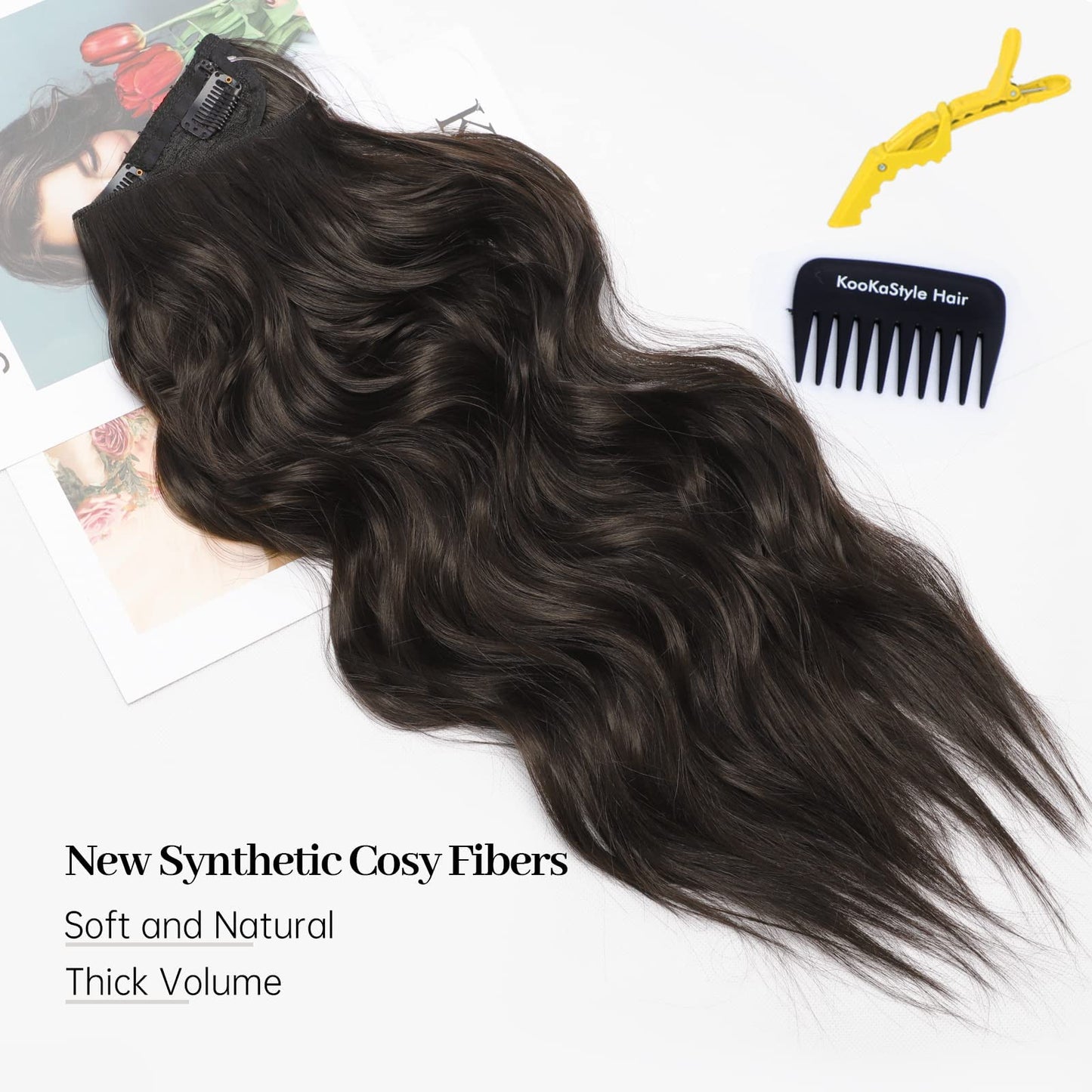 Slzhds Extensiones de Cabello Natural Ondulado, Extensión de Liga, Extensiones de Cabello Ondulado, Extensiones Halo con Diadema Invisible, 3/4 Cabeza Completa Ondulada Extensiones Cabello con Clip Seguros Extraíbles, Tamaño Ajustable, Resistente al Calor