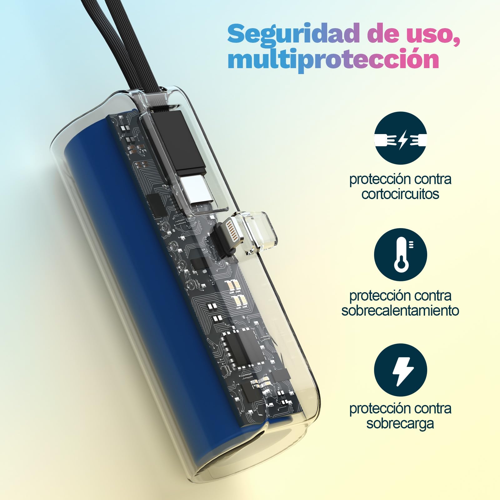GENGXIN 4500mAh Mini Power Bank Portátil para iPhone con Cable Integrado, Batería Portátil Salida Tipo C y Soporte de Teléfono, Compatible con iPhone, Samsung, Xiaomi, Teléfonos Android etc (Negro)
