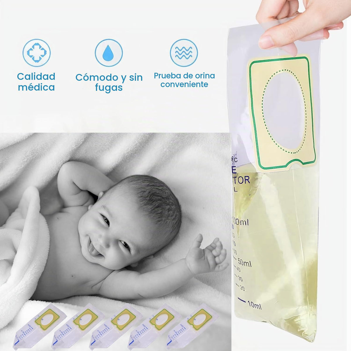 Yeustkony Colector De Bolsas De Orina Pediátrica De 20 Piezas, Bolsa De Colector De Bebé De 100 Ml, Bolsas Individuales Para Pis, Colección Multiusos De Viaje Desechable, Receptor Transparen