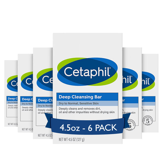 Cetaphil - Barra facial y corporal de limpieza profunda para todos los tipos de piel, N/A, Pacquete 6