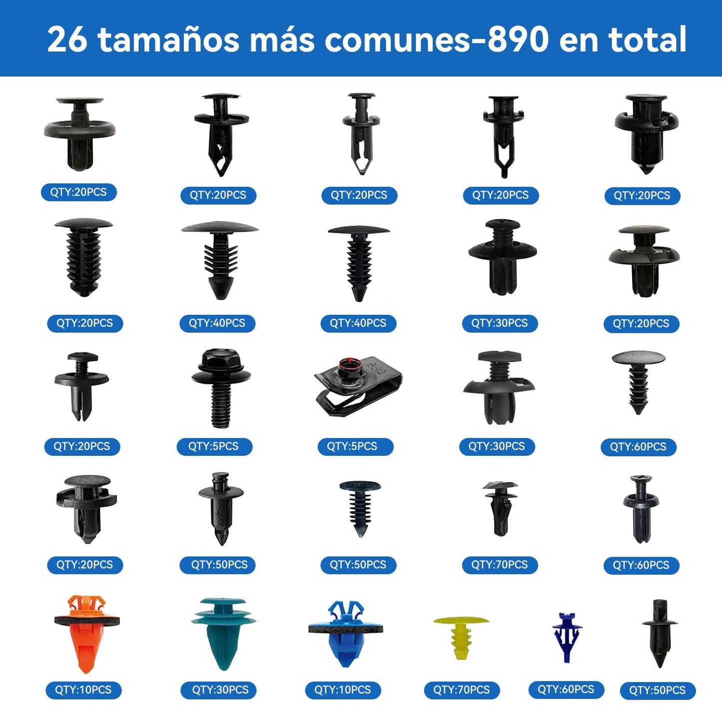 Grapas Automotrices Universal Nylon, 26 Tamaños Plasticos Sujetadores para Parachoques Chrysler, Nissan, Toyota, BMW, Maz, Honda