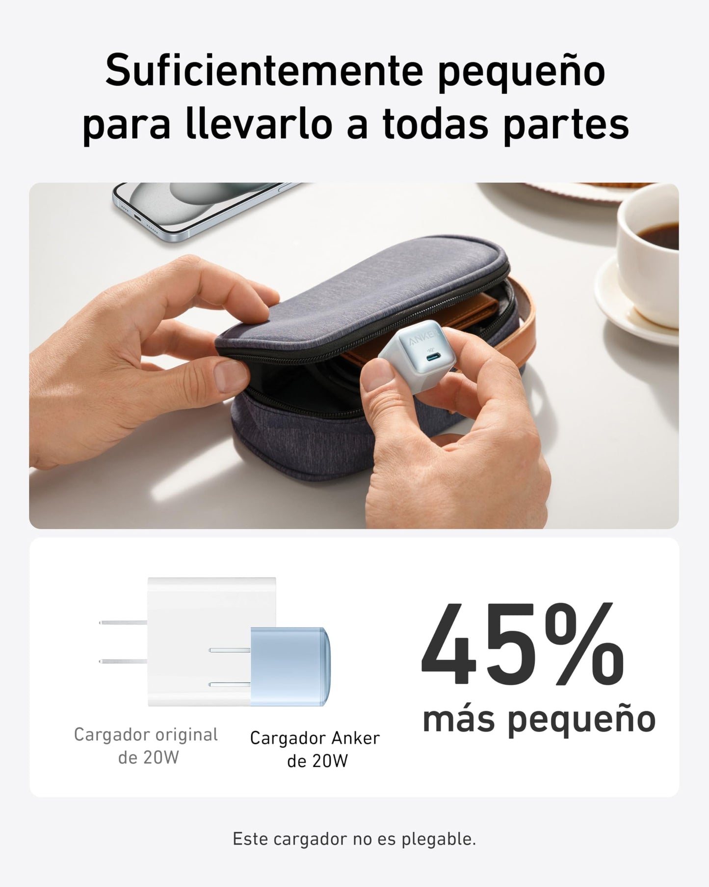 Cargador USB C Anker Blanco 20 W de Carga Rápida Compacto