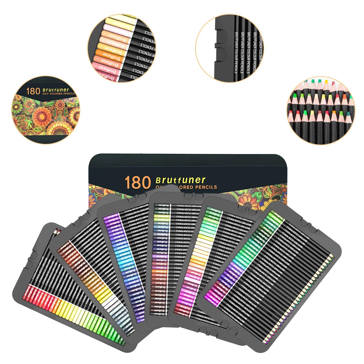 Ccfoud - Lápices de Colores, Juego Profesional de 180 Colores en Una Caja de Lata, Núcleos a Base de Cera Suave Numerados, Para Dibujar, Dibujar, Sombrear y Colorear