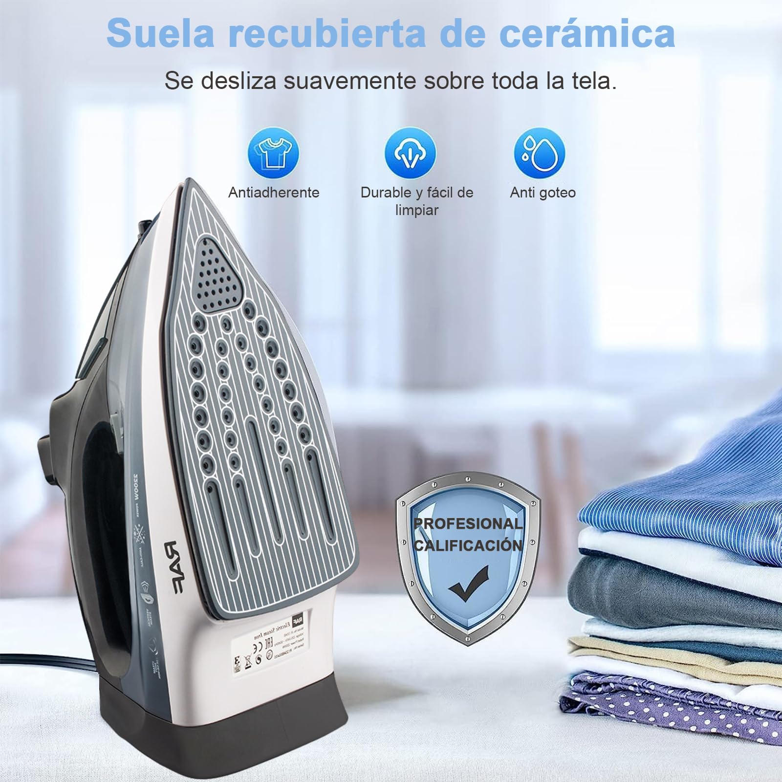 XINTM Plancha de Vapor 320ML con Suela de Cerámica, 2200w Plancha de Ropa Profesional, Uso Húmedo y Seco, con 3 Niveles Djuste de Temperatura y Función Antical, para Familias, Tiendas de ropa