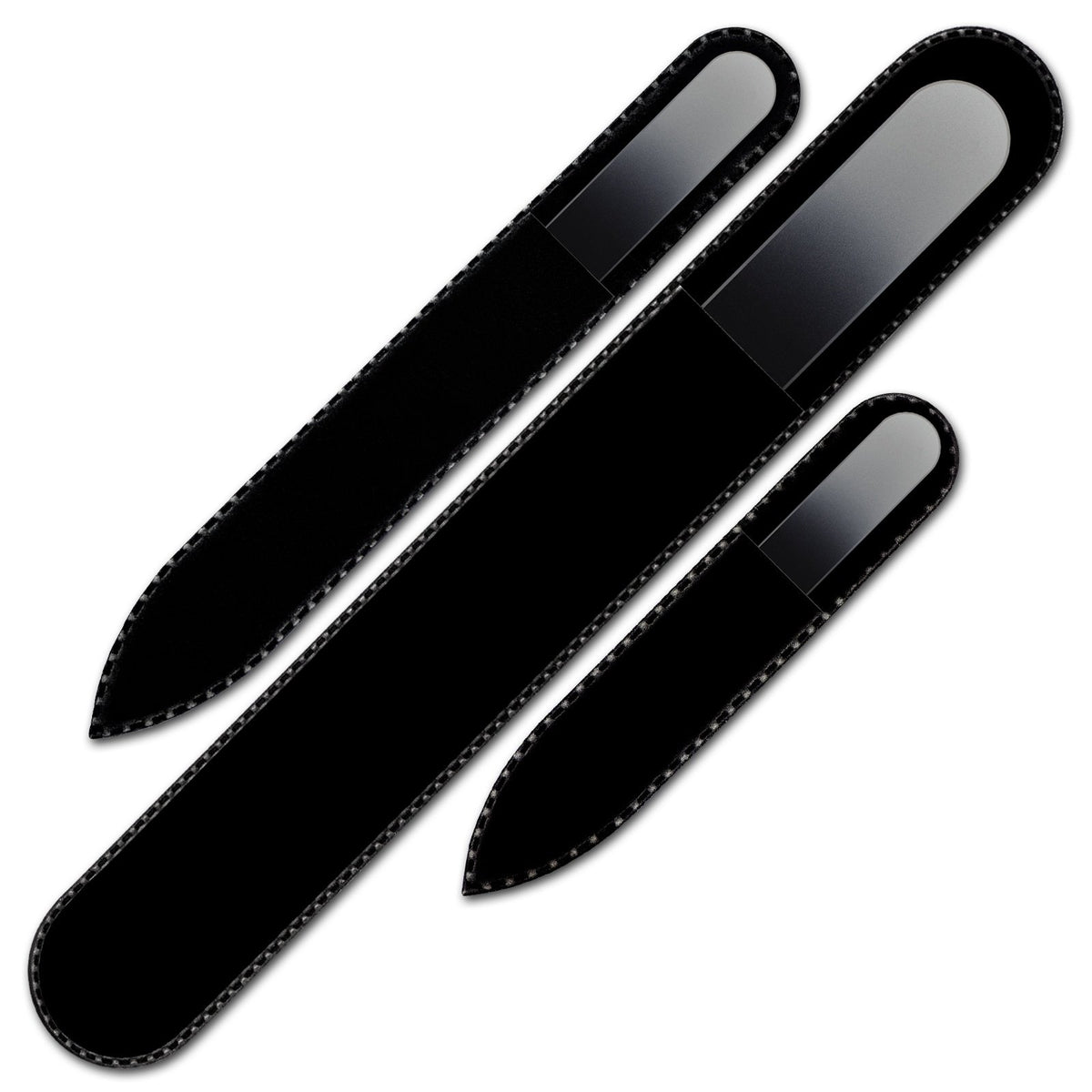 Juego de 3 limas de uñas de vidrio - colores arcoíris, auténtico vidrio templado checo - hecho a mano en la República Checa - Blanco/Negro