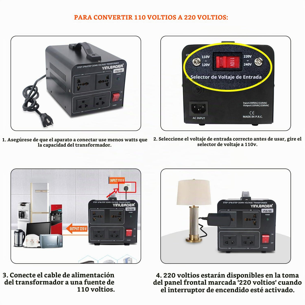 Transformador Convertidor de Voltaje Yinleader Negro 1000W