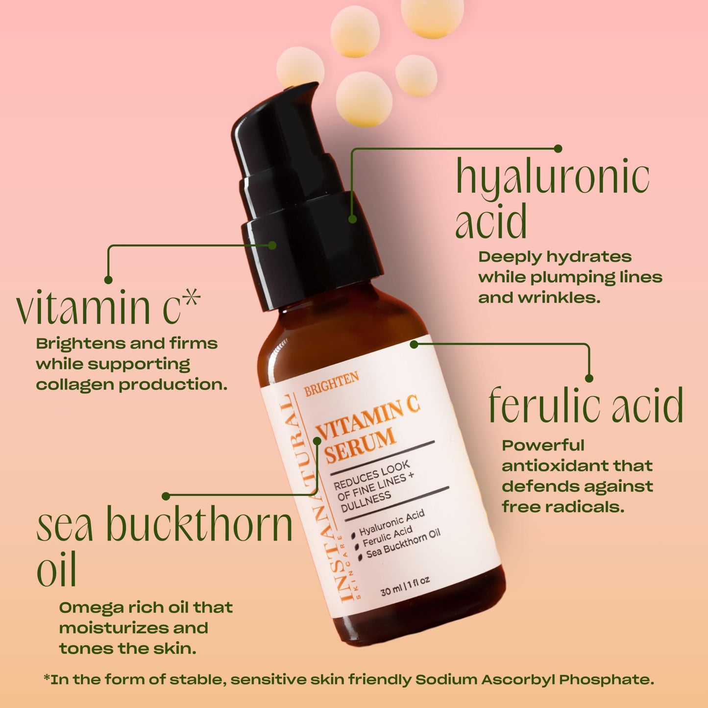 InstaNatural Vitamin C Serum for Face - Best Pure Vitamin C & Hyaluronic Acid Anti-Aging Liquid Facial Serum - With Organic Argan & Rosehip Oil, Vitamin E, Ferulic Acid & Seabuckthorn Oil - 1 OZ