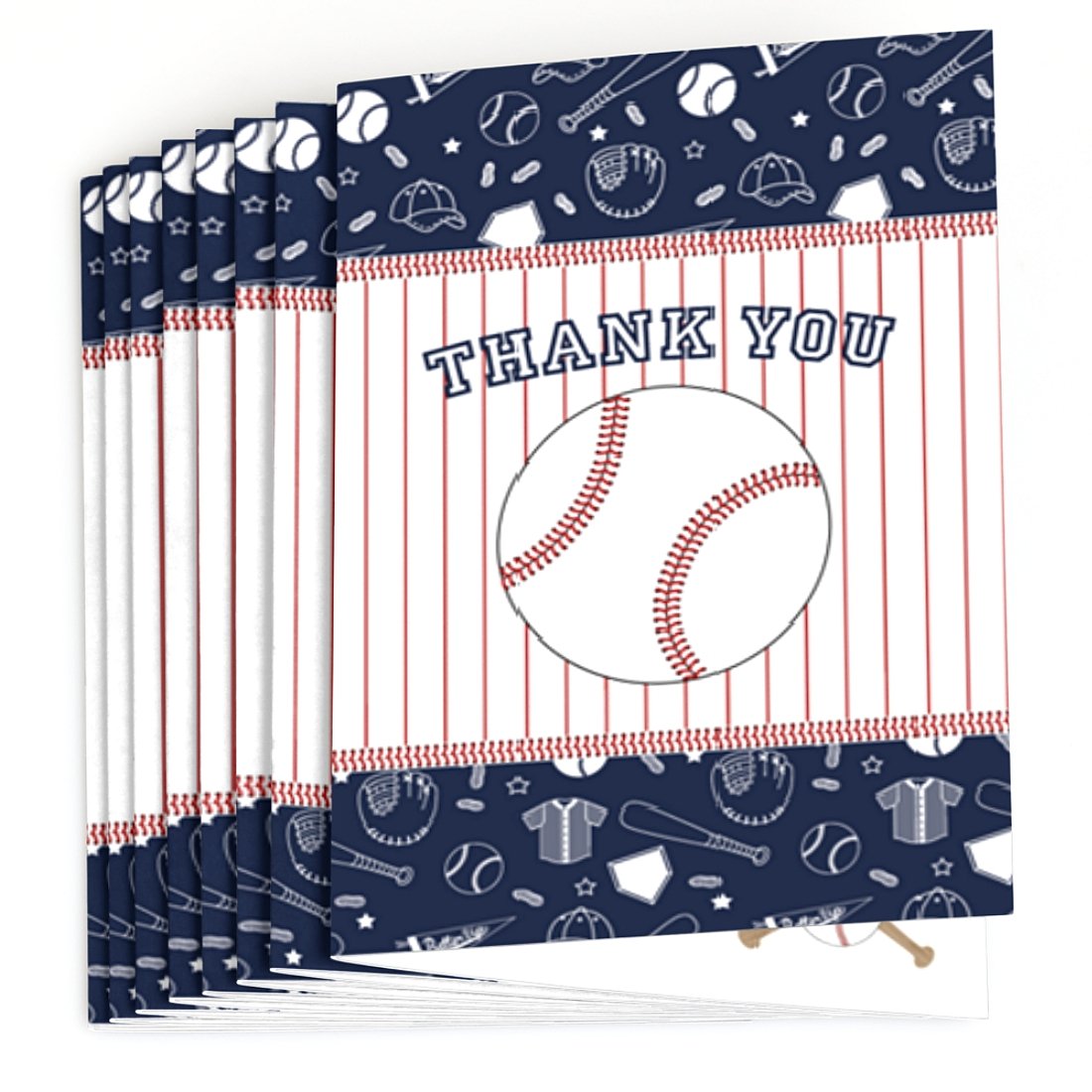 Big Dot of Happiness Batter Up – Béisbol – Baby Shower o fiesta de cumpleaños Tarjetas de agradecimiento (8 unidades)
