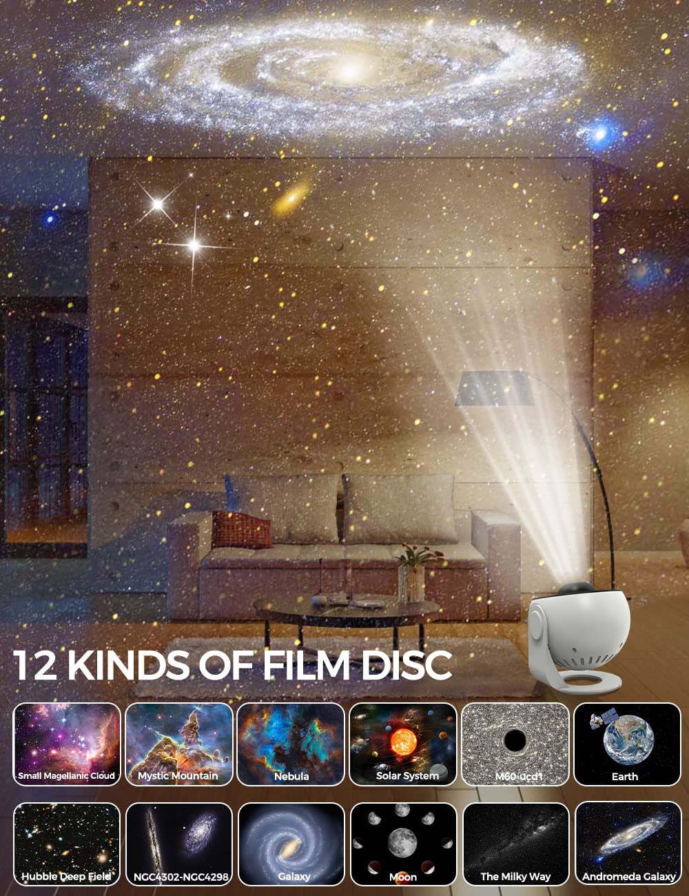 Proyector VanSmaGo Nebulosa Giratoria 360° Estrellada para Decoración de Recámara para Niños