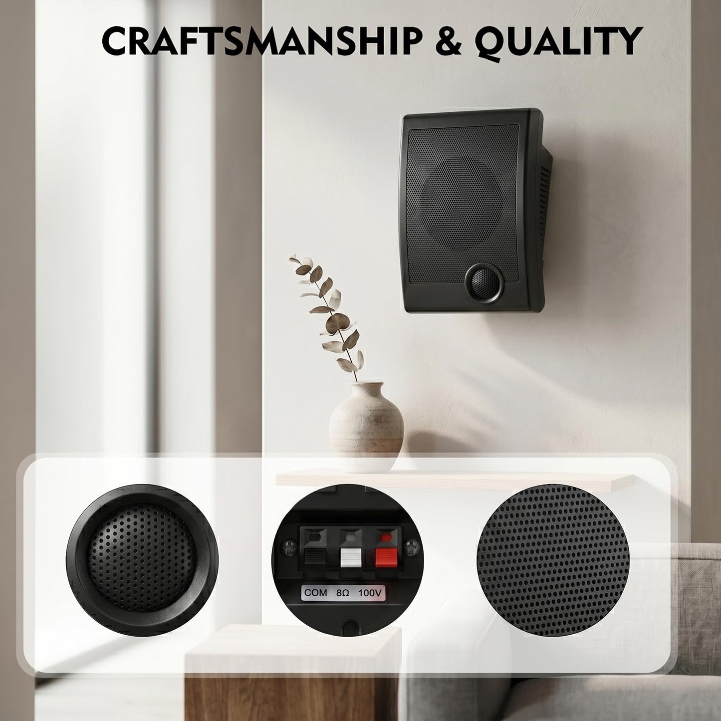 Herdio Altavoces PA de montaje en pared de 6 pulgadas, altavoces de pared interior de pico de 240 W con modo dual de 100 V/8 Ω, fácil instalación para uso en el hogar, comercial, restaurante, oficina
