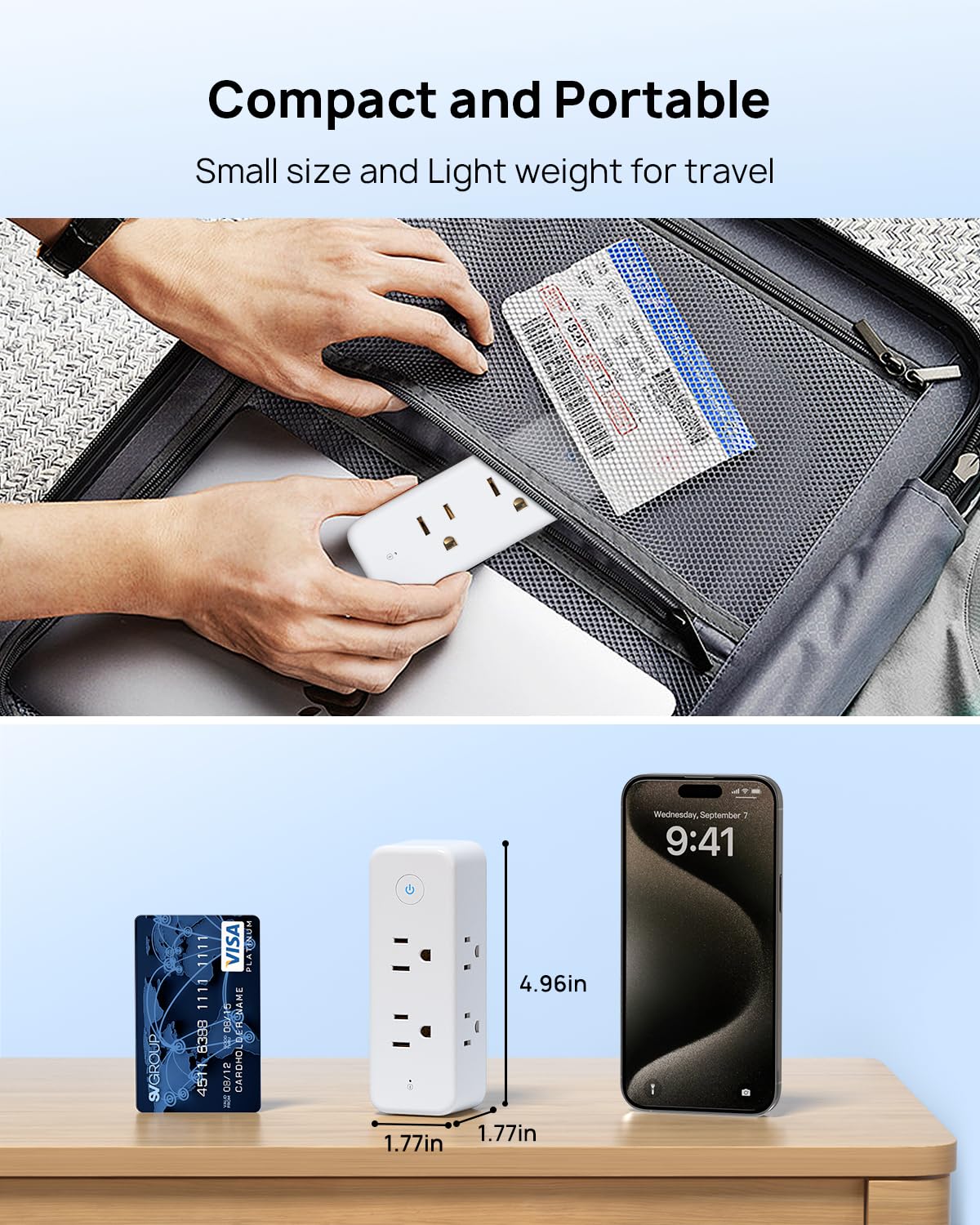 TROND Extensor de Salida Protector de sobretensiones con Enchufe Giratorio, Tira de alimentación giratoria de 3 Lados, Divisor de 6 Salidas de CA, Adaptador de Enchufe de Pared Giratorio de 3 Lados