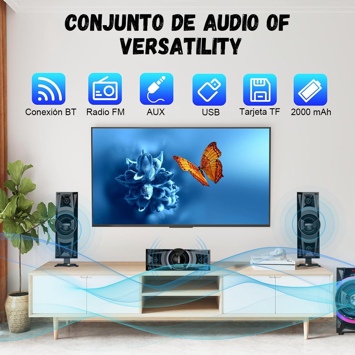 D&M L1 Sonido Teatro en casa,con Subwoofer - Sistema de Sonido Envolvente 3 en 1 Separado,para TV Juegos de PC HD-ARC/BT 5.4/óptica/AUX/USB Conexión 5 Modos EQ Graves Profundos