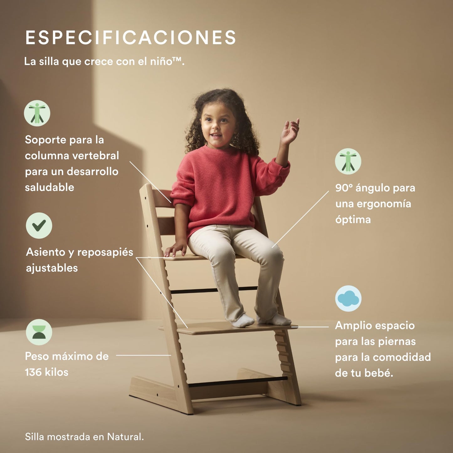 Silla Tripp Trapp de Stokke, Silla ajustable, evolutiva para recién nacidos, niños y adultos - Práctica, cómoda y ergonómica - Diseño atemporal (Vanilla White)