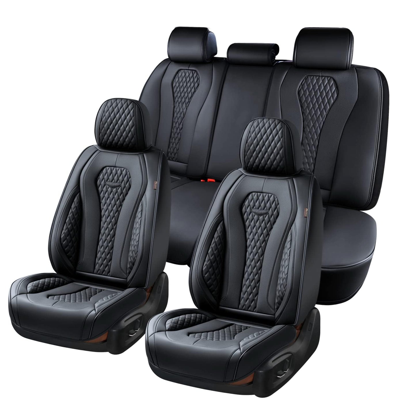 Coverado - Juego completo de fundas de asiento de piel universal de 5 asientos para automóviles, cojines de asiento impermeables de piel sintético, protectores de asiento delantero y trasero, fundas de asiento para automóviles para la mayoría de vehículos