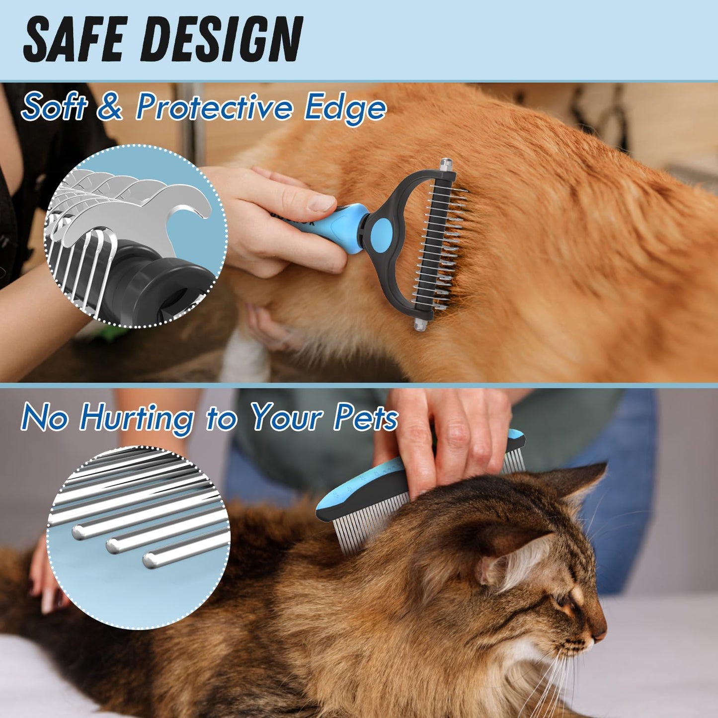 Cepillo y Peine Metálico para Pelaje de Perros, Rastrillo para Desenredar y Eliminar Subpelo, Herramienta para Mascotas de Pelo Largo Azul