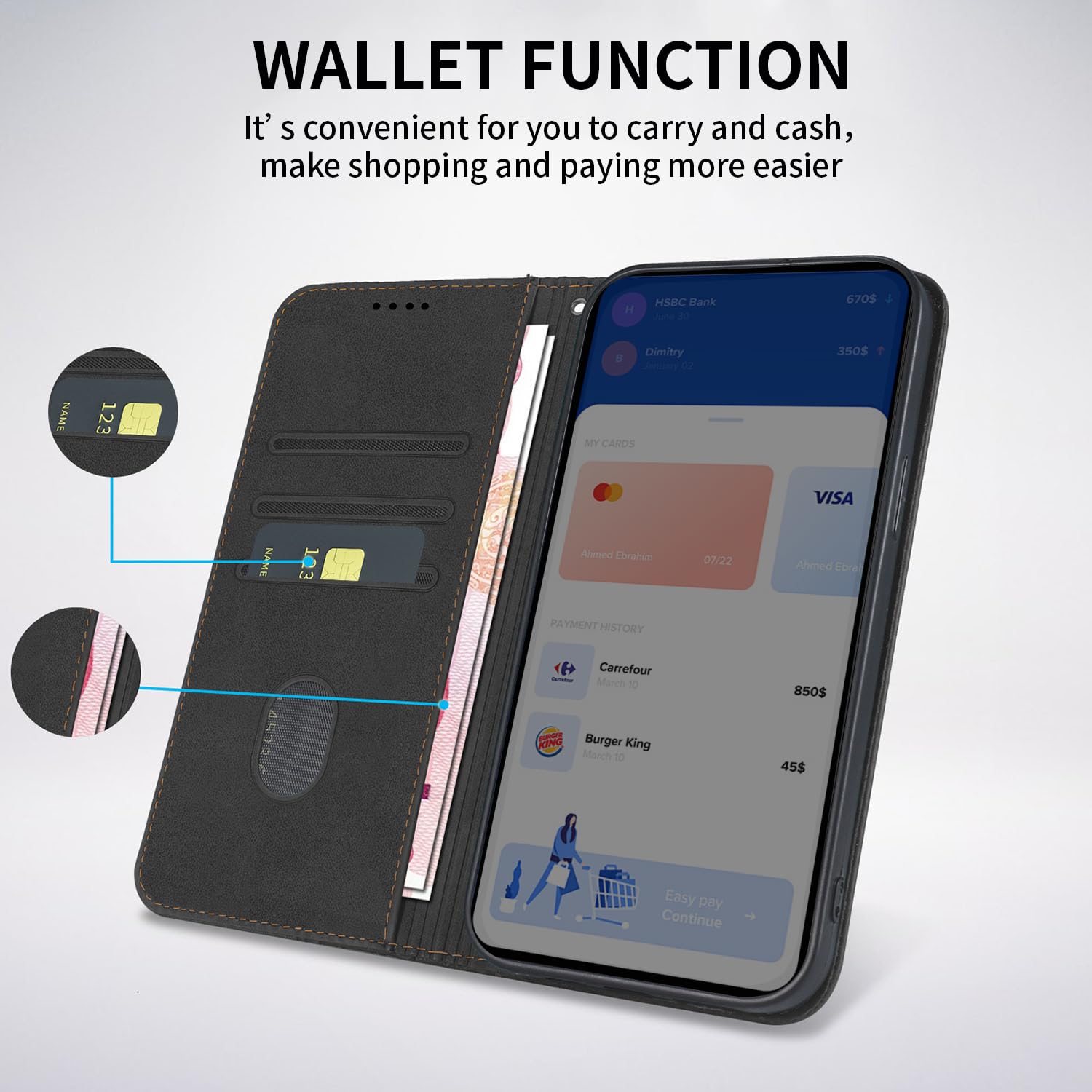 Auslbin Funda para Samsung Galaxy S25 Ultra 5G 6.8, Flip Funda, Protectora PU Anticaída Samsung S25 Ultra/SM-S938B/DS Funda, Adsorción Magnética Paquete de Tarjetas Móviles, Negro