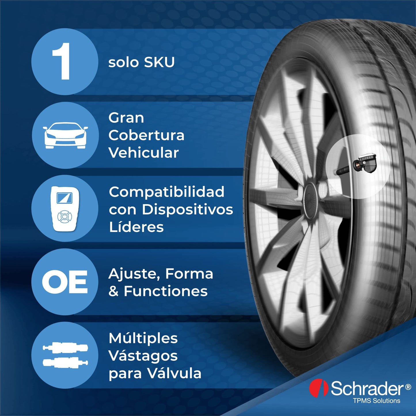 Sensor Programable de Control de Presión de Neumáticos Schrader único SKU Negro 314.9 MHz 315 MHz 433 MHz Requiere Programación Antes de la Instalación