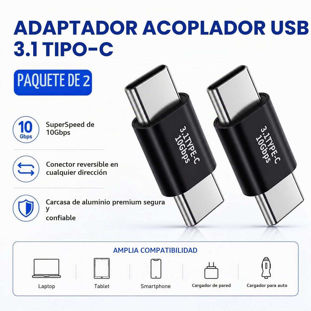 Adaptador USB C BOLS Plata con Tasa de 10 GBbps y Carga Rápida