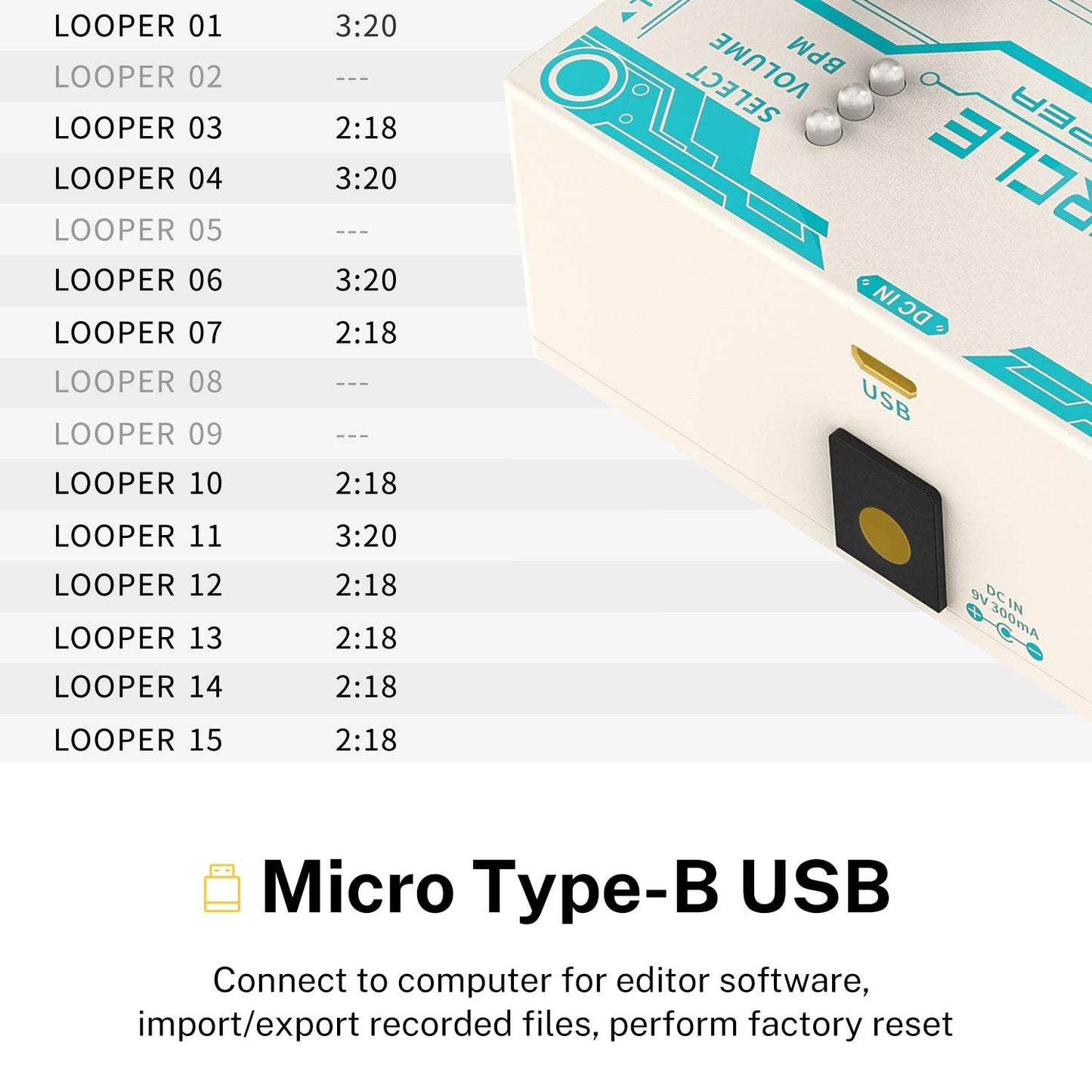 Donner - Pedal de guitarra con máquina de tambor, 40 ranuras de 160 minutos de tiempo de bucle estéreo de bucle, 110 ranuras de tambor, toque tempo, desvanecimiento - Circle Looper