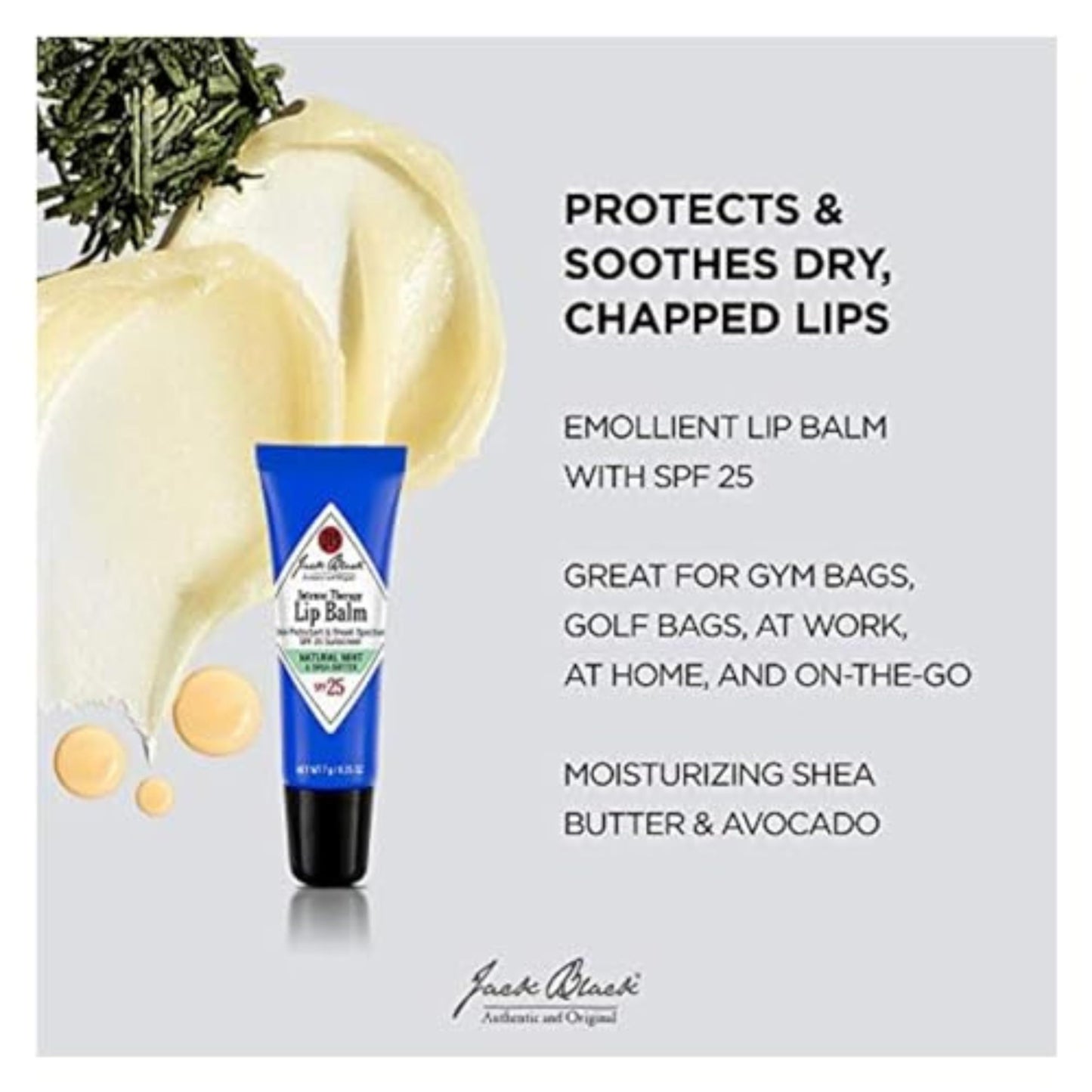 JACK BLACK - Bálsamo labial terapia intensiva SPF 25 - Antioxidantes de té verde, tratamiento de larga duración, protección UVA y UVB de amplio espectro, A3219, 0.25 ounces