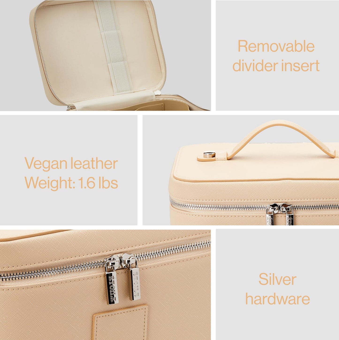 ETOILE - Estuche de tocador - Elegante bolsa de maquillaje de viaje con divisores, Beige
