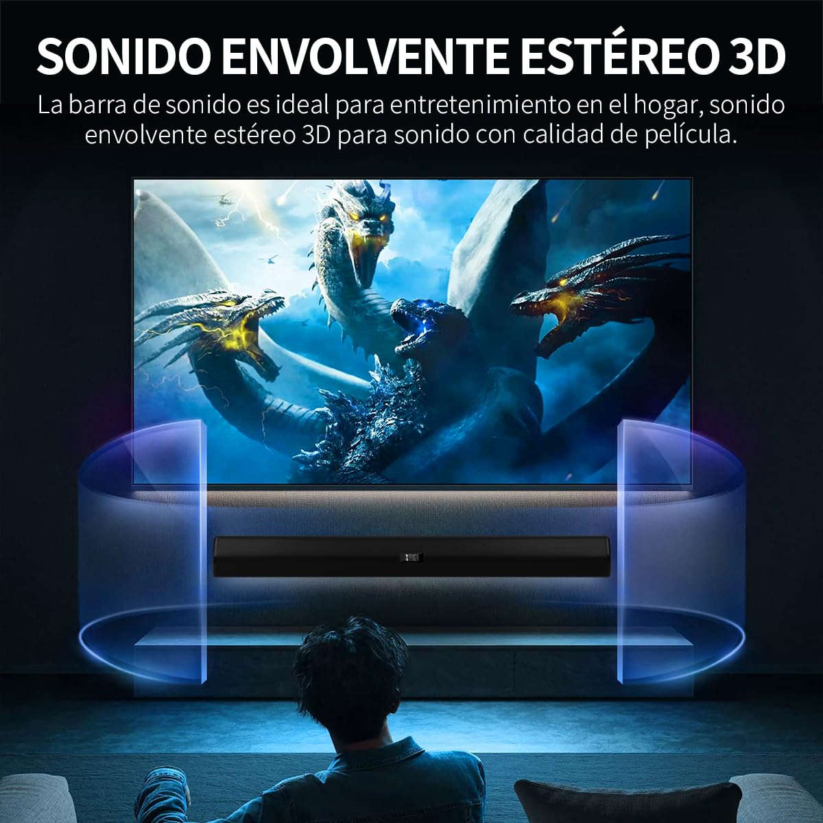 Barra de Sonido XTUGA Bluetooth Negro Inalámbrica para Teatro en Casa 2.0 Canales 40W