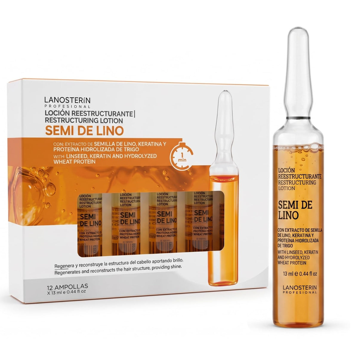 Loción Reestructurante Lanosterín Semi de Lino con Keratina y Proteína de Trigo Anti Frizz y Reparador