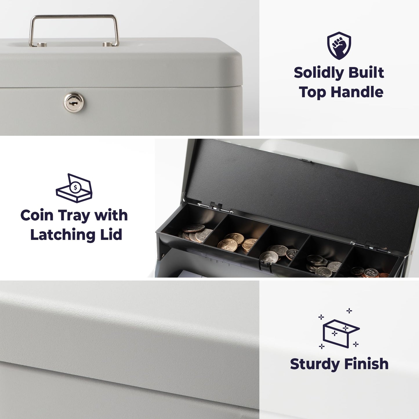 Caja de Dinero Grande Volcora Metal con Cerradura de Llave y Bandeja Portátil Duradera para Ahorro de Dinero