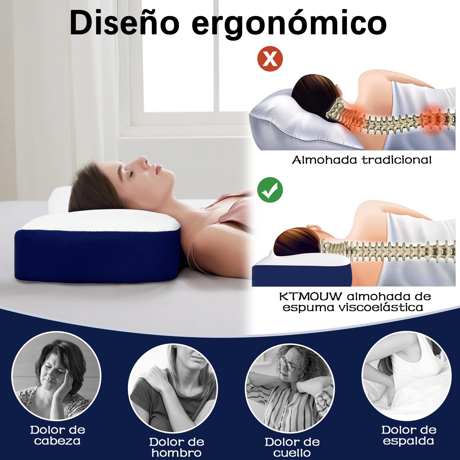 KTMOUW Almohada Memory Foam Almohada Ortopedica Almohada Cervical Almohada Cervical Ergonómica para Todas Las Posiciones para Dormir Almohadas