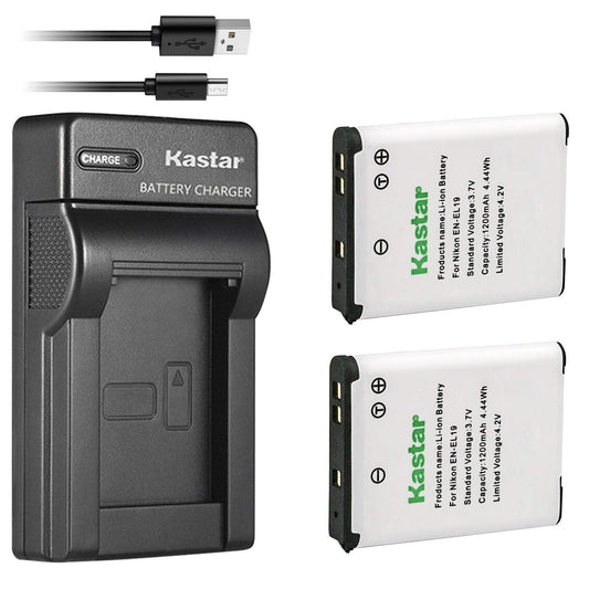 Batería Kastar y Cargador USB para Nikon EN-EL19 y Coolpix S Series
