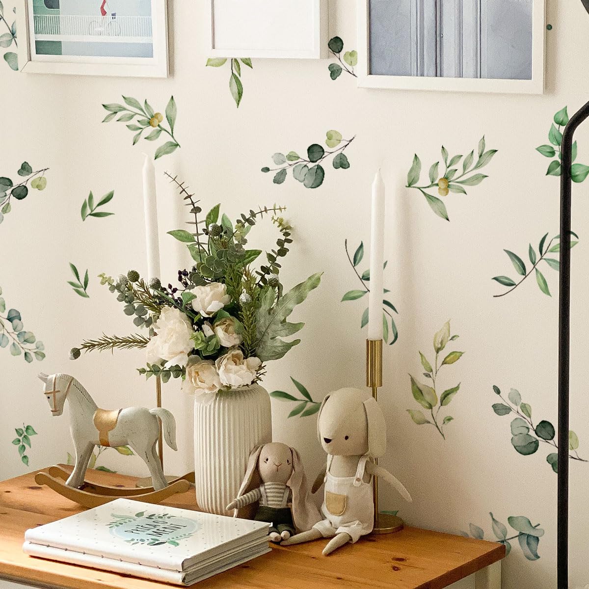 Calcomanías de pared de plantas verdes, calcomanías de pared de hojas, calcomanías de vinilo extraíbles, calcomanías de pared de hojas verdes botánicas, para recámara, fondo de pared, sala de estar,