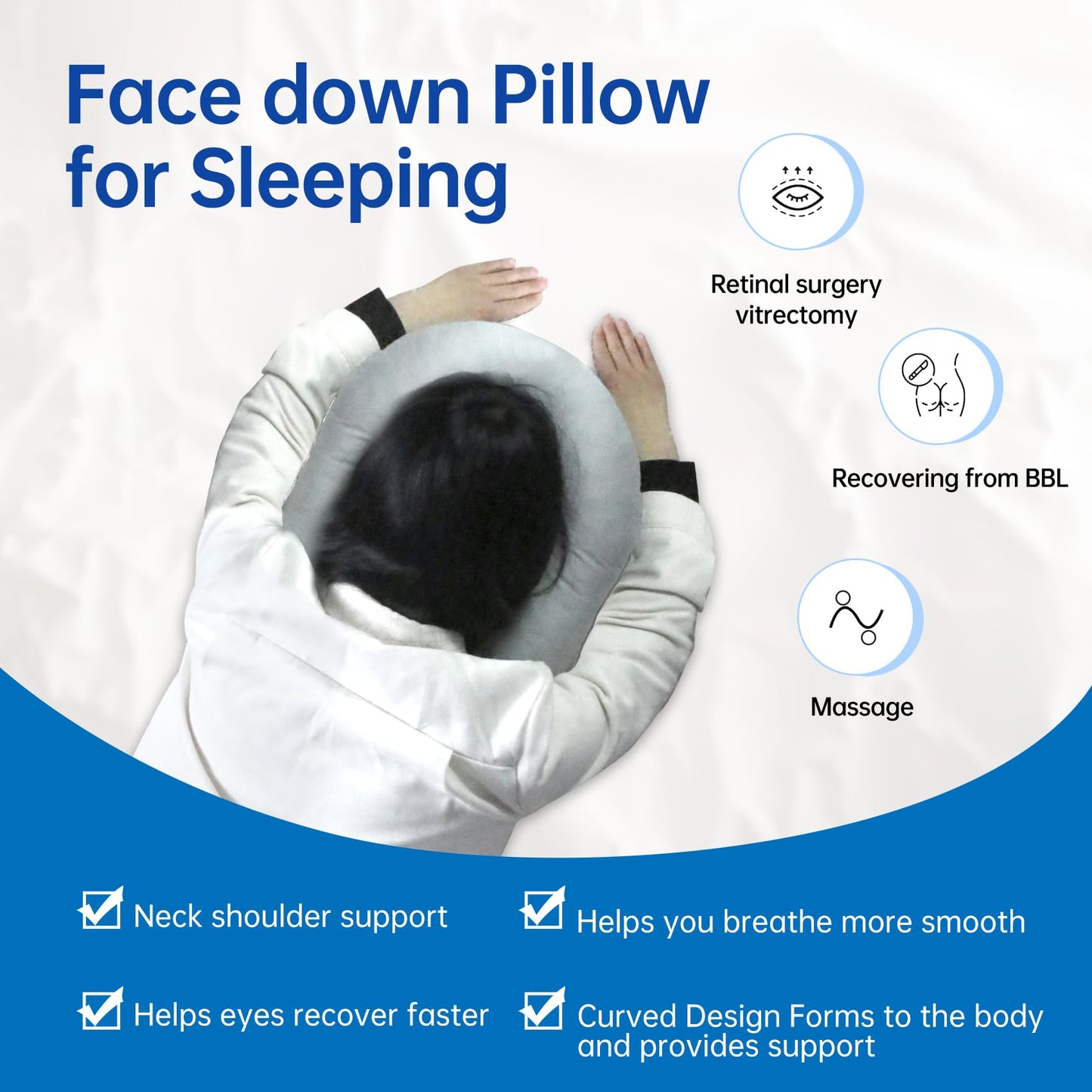 Almohada Facial SXZCYX Blanca para Recuperación de Cirugía Ocular y Masajes Propensos