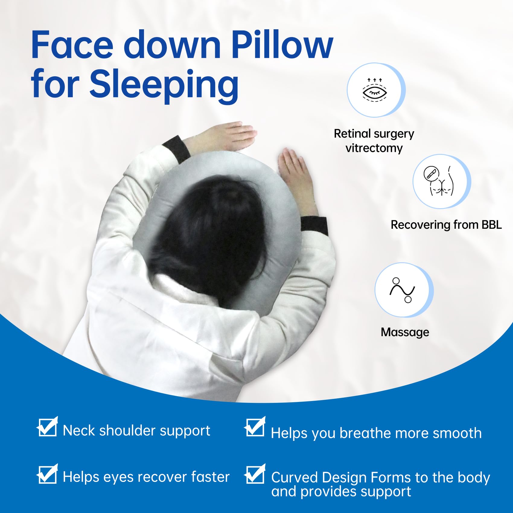 Almohada Facial SXZCYX Blanca para Recuperación de Cirugía Ocular y Masajes Propensos