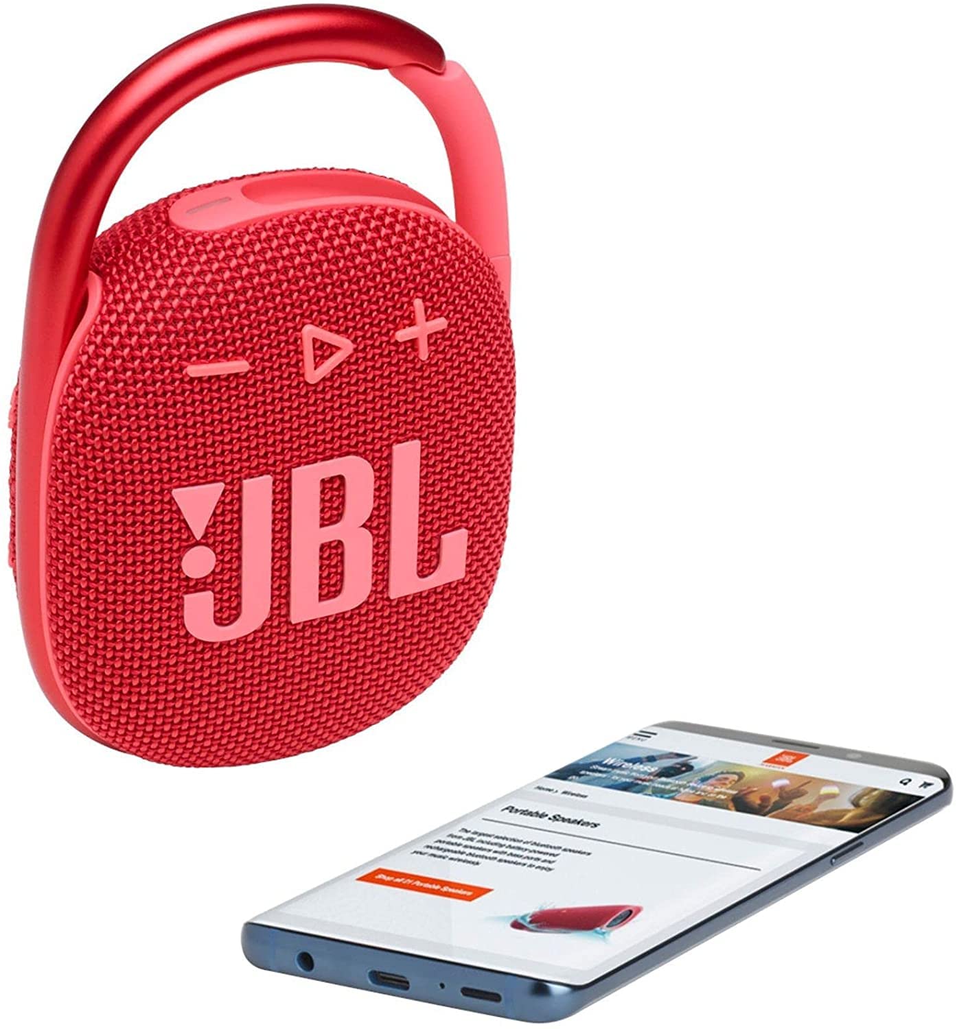 JBL Clip 4 Altavoz Bluetooth portátil, impermeable y a prueba de polvo, IP67, mini altavoz Bluetooth para viajes, exteriores y hogar con 1 llavero de linterna LED (rojo)