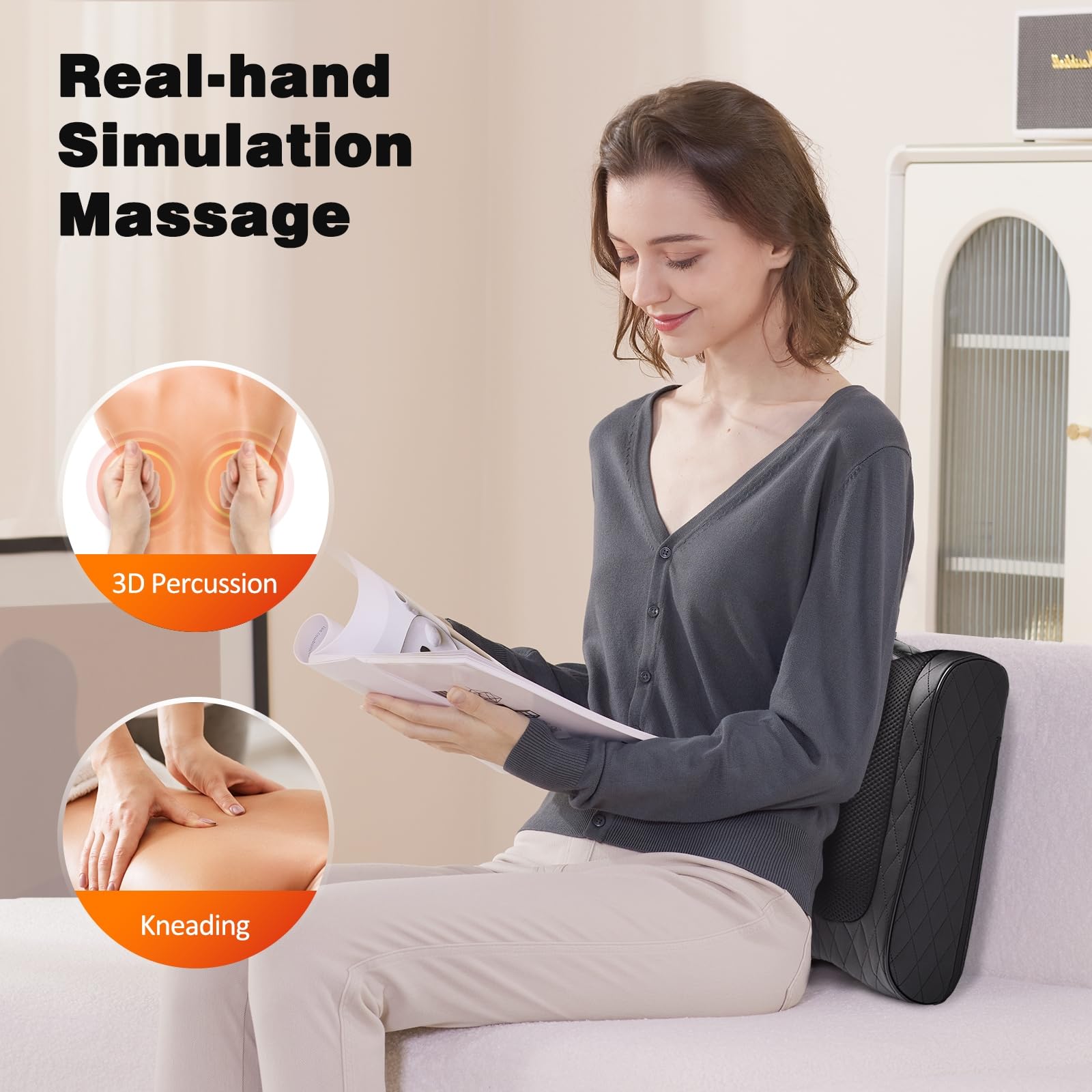 Boriwat - Almohada de masaje de espalda, masajeador eléctrico Shiatsu para aliviar el estrés